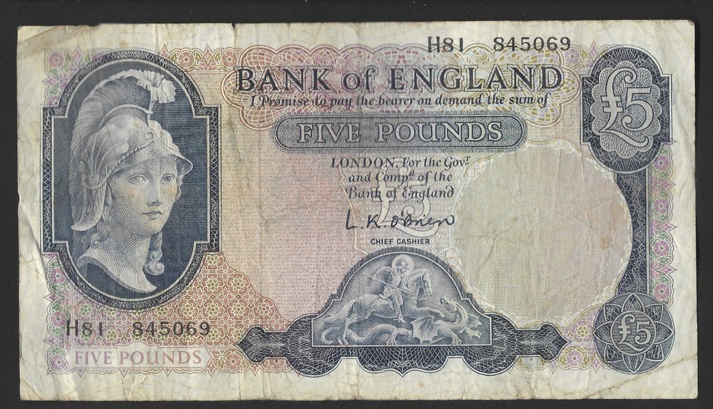 B280 O'BRIEN 1961 FIVE POUND £5 BANKNOTE - SELECT YOUR NOTE -
