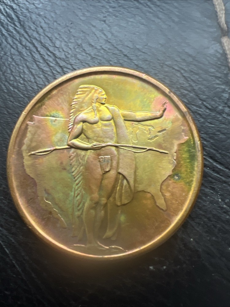 OREGON TAIL  PROOF-LIKE  ENHANCED  RAINBOW   TONED 1 OUNCE  COPPER  ROUND