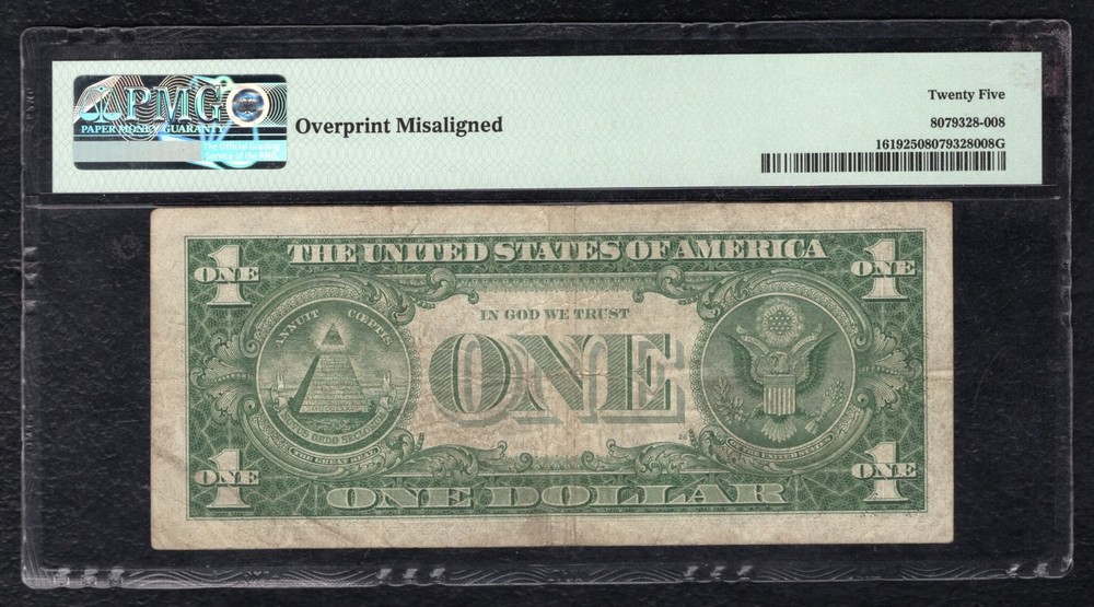 FR. 1619 1957 $1 SILVER CERTIFICATE NOTE “MISALIGNMENT ERROR” PMG VERY FINE-25