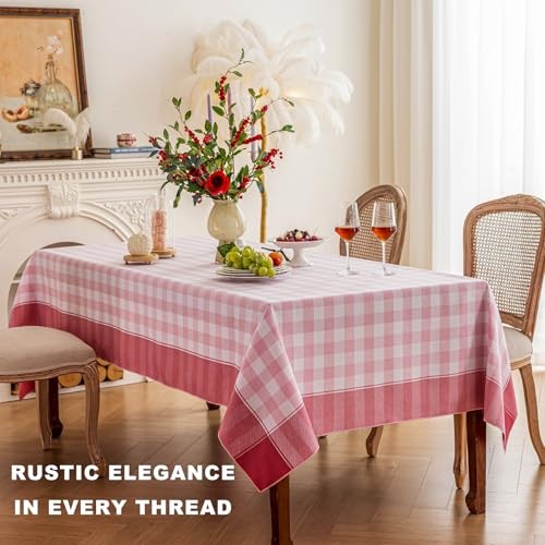 Checkered Tablecloth-Country Gingham Table Cloth-Rustic 60" x 60" (Square) Pink