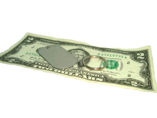 Military Style Rolled Edge Dog Tag Silver Matte (Dull) Finish + 1" in. Key Ring