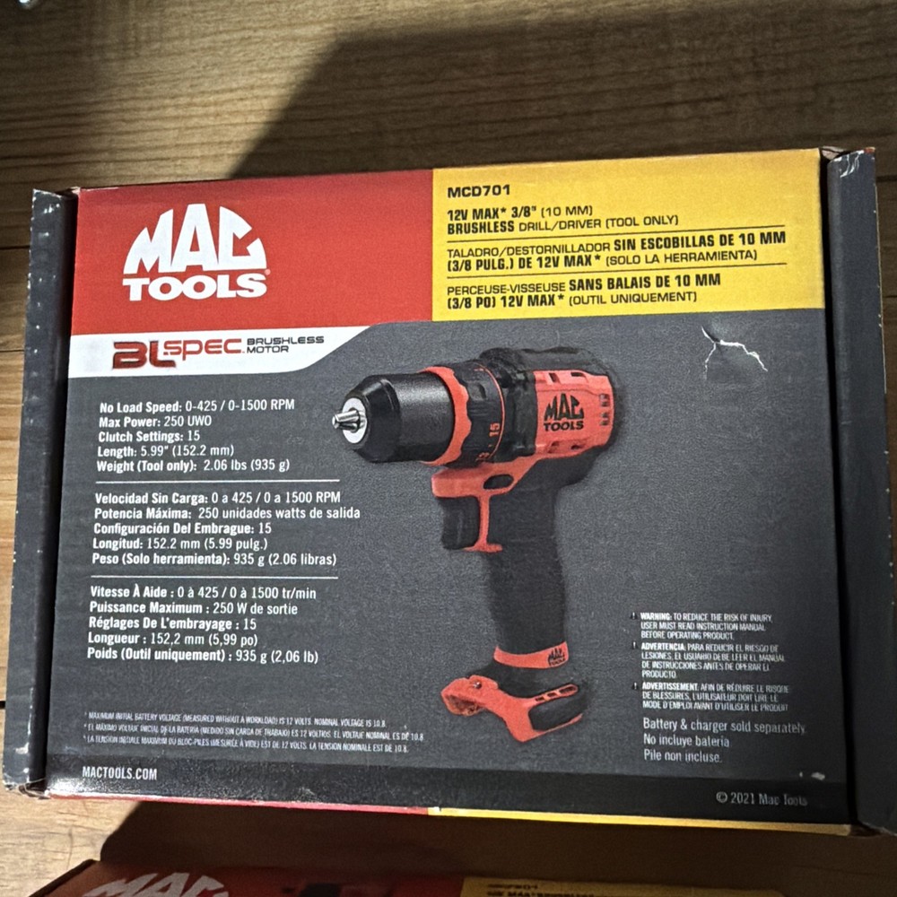 Mac Tools MCF601 Brushless Screwdriver & MCD701 Drill Driver 12V MAX (Tool Only)