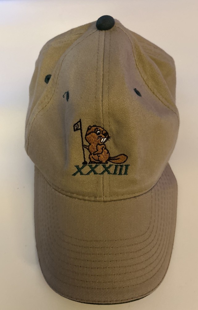 Golf Hat Cap With Beaver Embroidered Khaki With Hook & Loop Strap