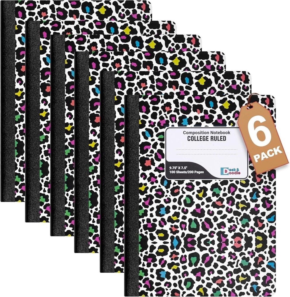 Composition Notebook College Rule: 6 Pack, Decorative Hardcover Writing