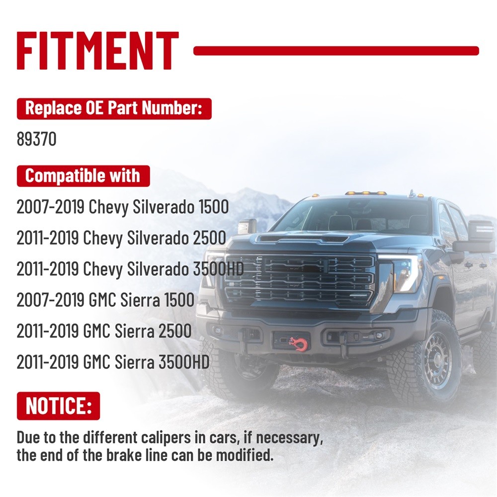 Extended Front Brake Lines 5-7.5in For 07-19 Suburban 1500 Tahoe GMC Yukon