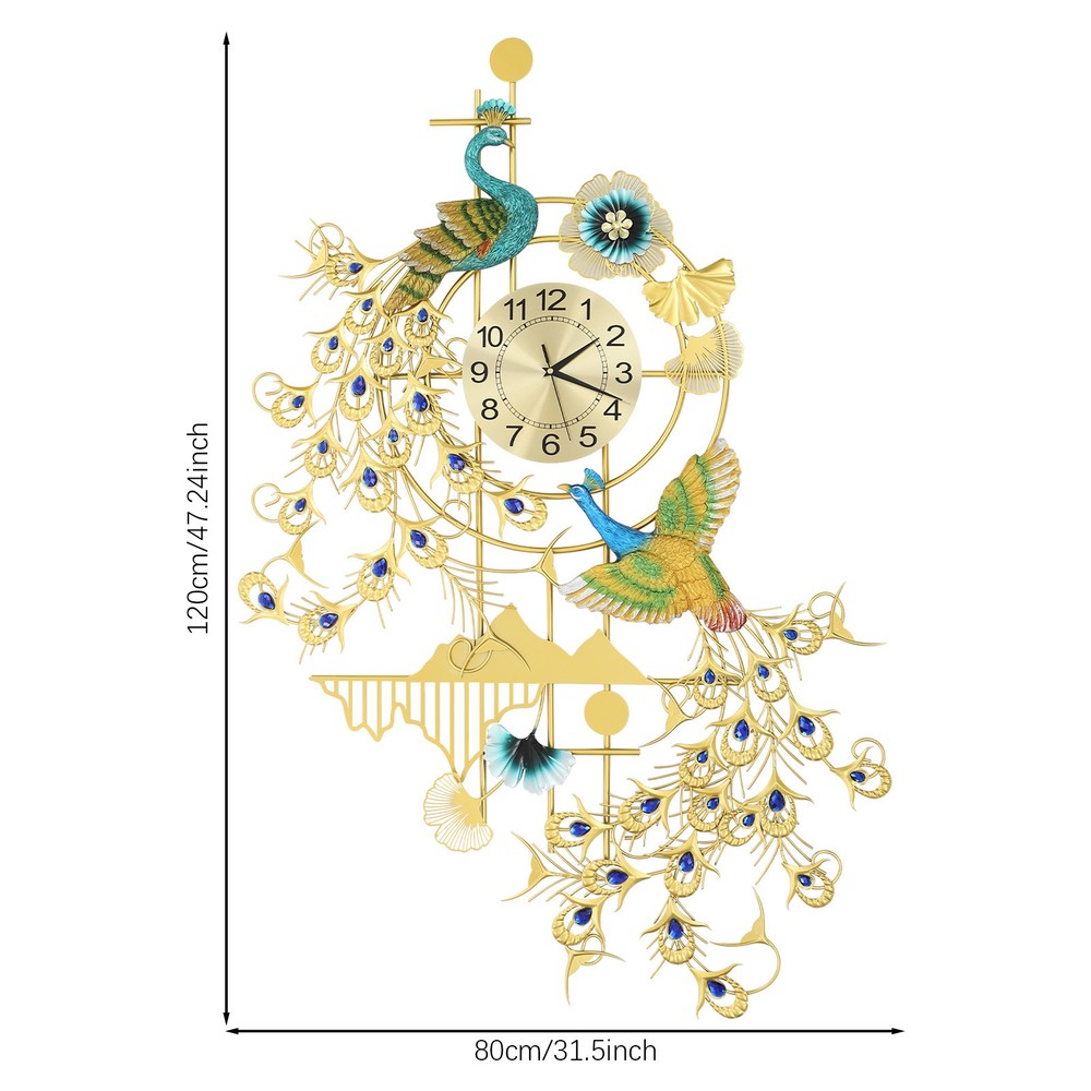 Modern Peacock Wall Clock, Large Art Wall Clock, Peacock Wall-mounted Clock