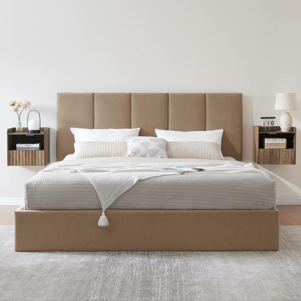 Modern Fluted Floating Nightstand Wall Mounted - Bedside Table with Storage D...