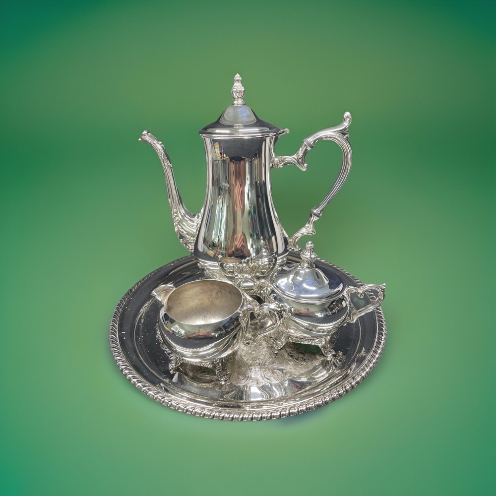 WM Rogers Silverplate POLISHED Coffee/Tea Service Set Pot/Creamer/Sugar/Tray