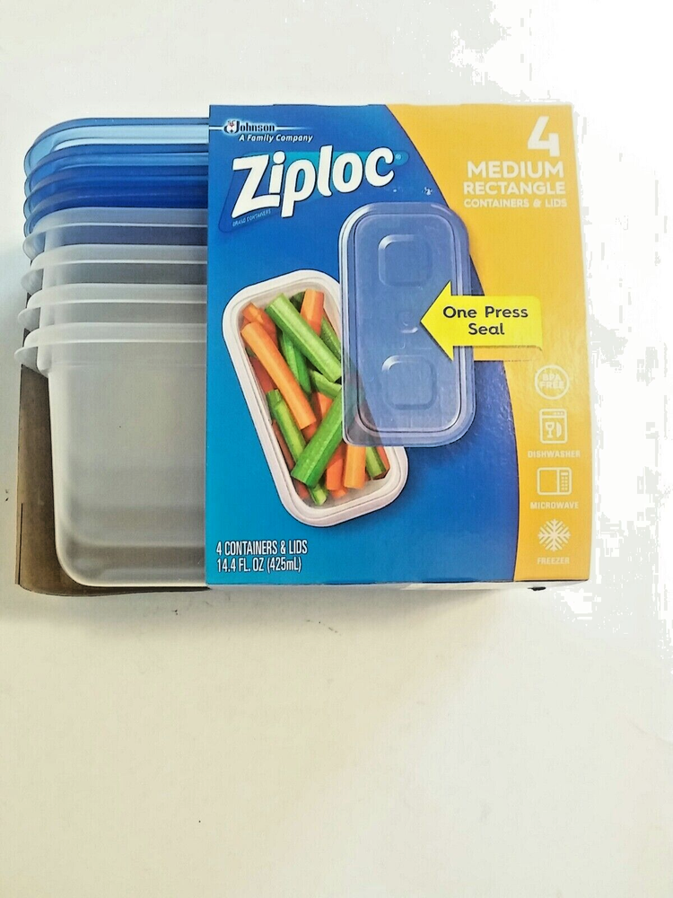 Ziploc One Press Seal Medium Rectangle Container - 4 ct