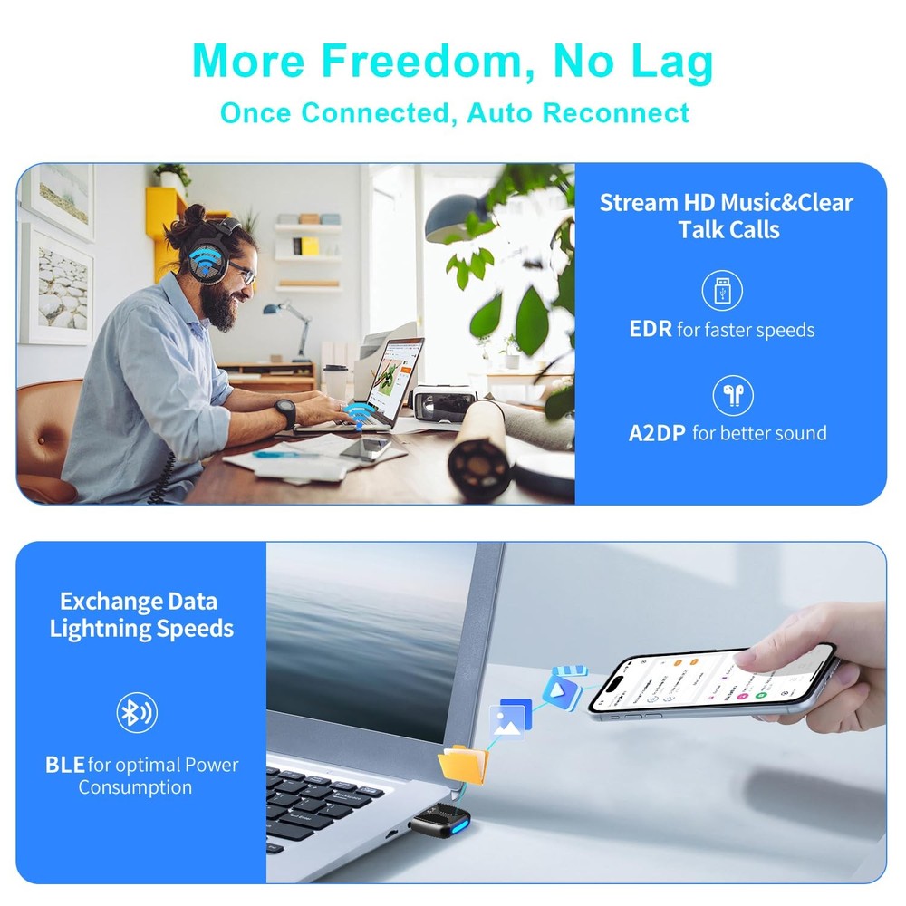 Upgraded USB Bluetooth 5.4 Adapter for PC,Wireless USB Dongle for Laptop Desktop