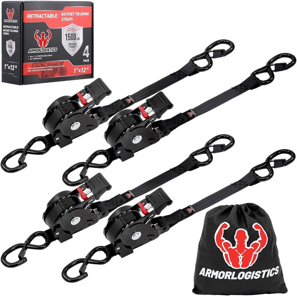 Expandable Ratchet Strap 4-Piece Set, 1500 lbs Breaking Strength