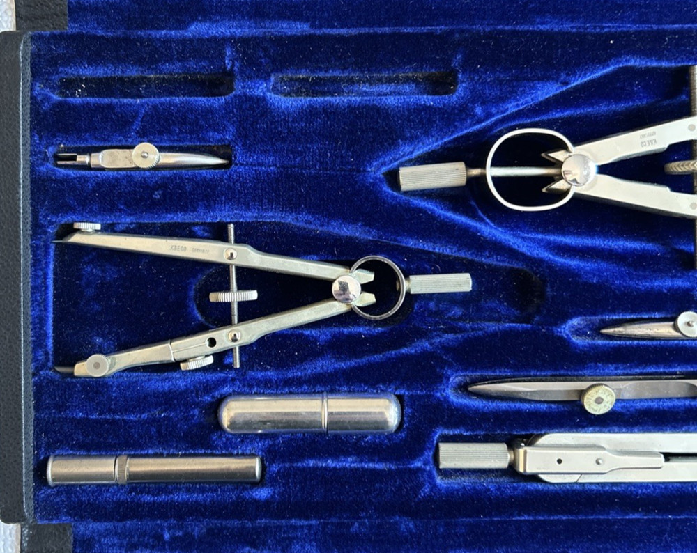 VTG Keuffel&Esser Drafting Drawing Set 10 Pieces (2 Missing) Case & Box Germany