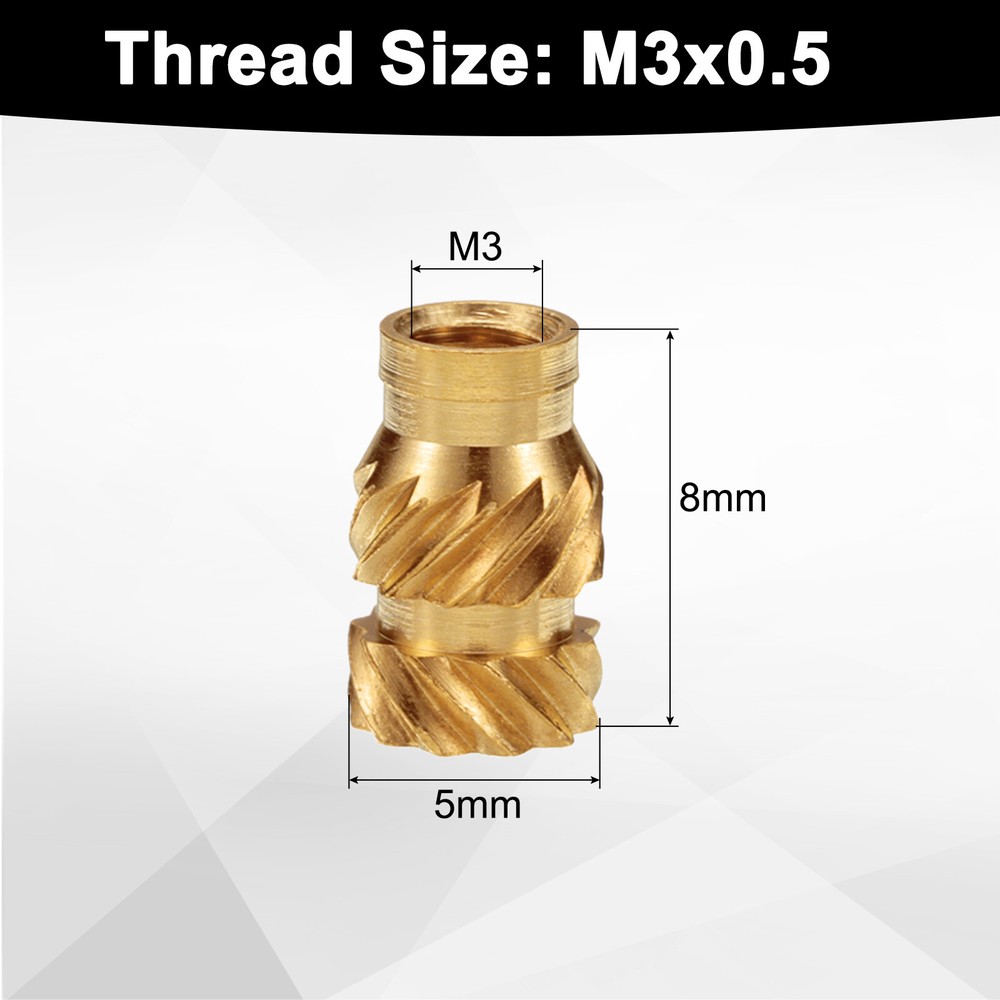 100pcs M3 Threaded Inserts Brass Heat Set Insert M3x8mm, OD 5mm Knurled Nuts
