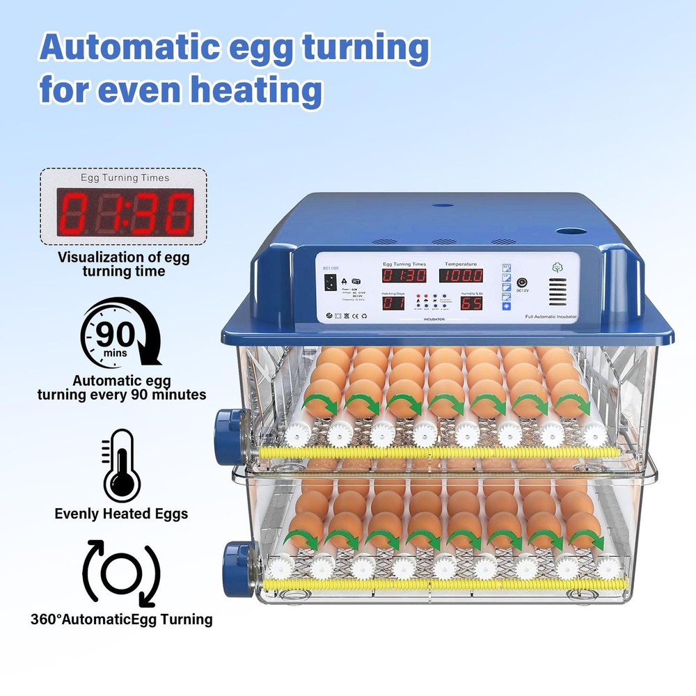 120 Eggs Incubator Temperature Control Automatic Digital Chicken Egg Hatcher New