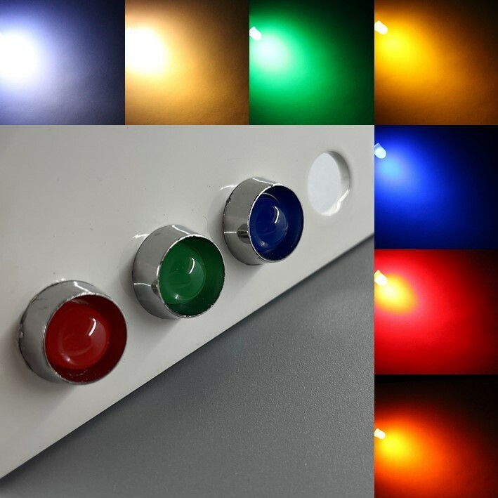 wired 10mm LEDs round diffuse sockets 10mm LED resistors screws +