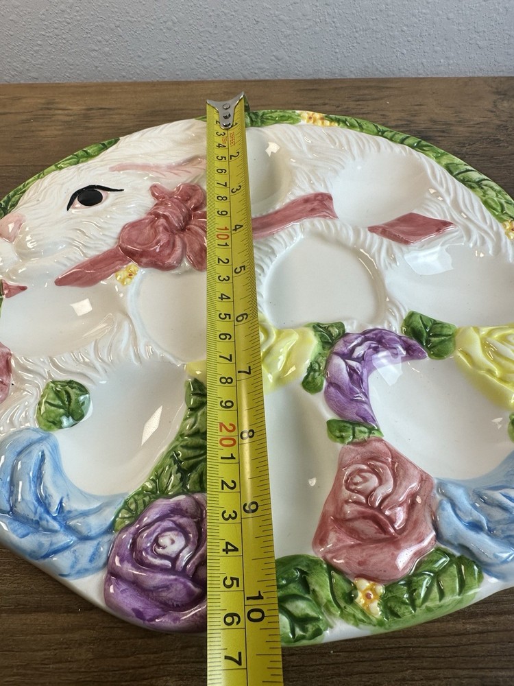 Vintage Ceramic Bunny Deviled Egg Plate Floral Easter Rabbit Platter