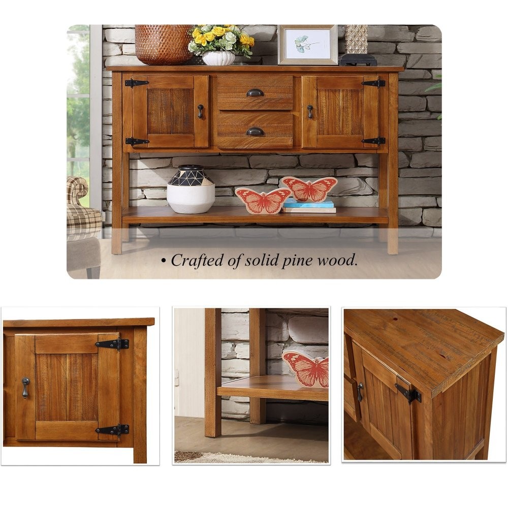 46" Solid Wood Sideboard, 2 Drawers & Cabinets with Bottom Shelf