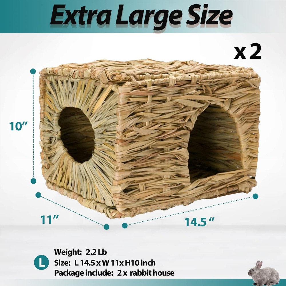 HERCOCCI Extra Large Grass House for Rabbit, Foldable Comfortable - Small An...