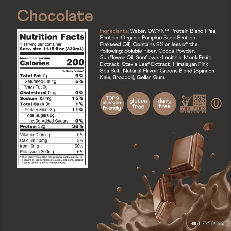 (12 Pack) OWYN Pro Elite Protein Shake, Chocolate, 32g 100% Vegan Delicious