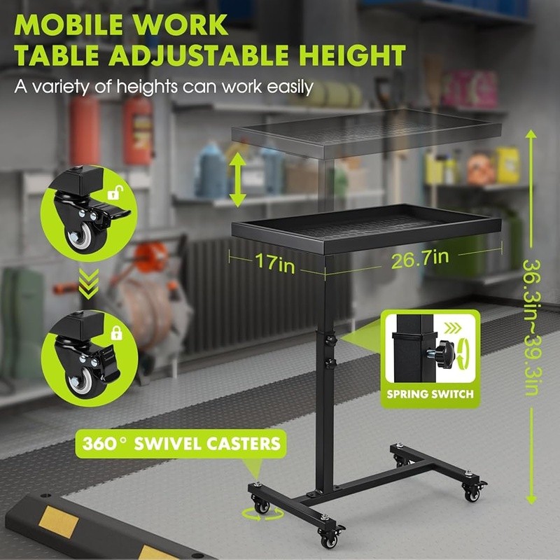 Adjustable Rolling Tool Cart Mobile Workbench W/ Storage & 220lbs Capacity New