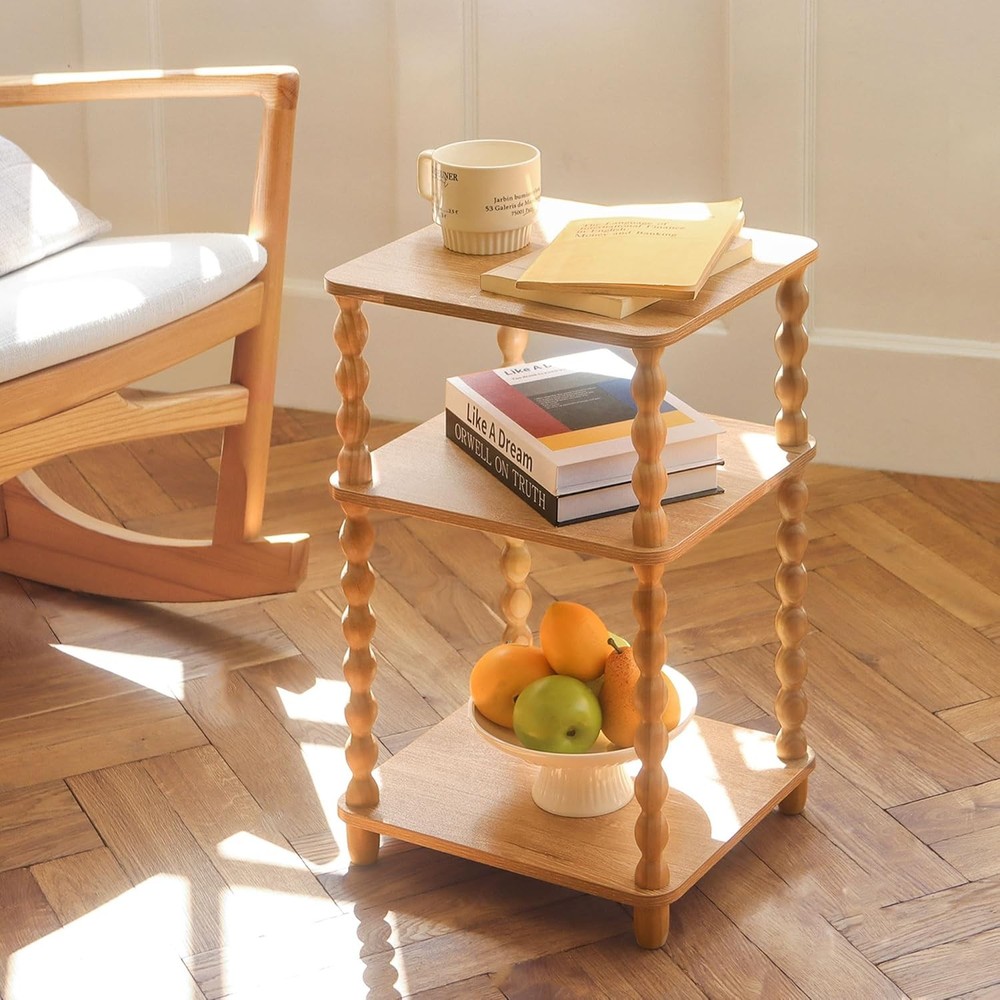End Table Modern Side Table W/ 3 Tier Open Shelf Small Table Bed Side Tables