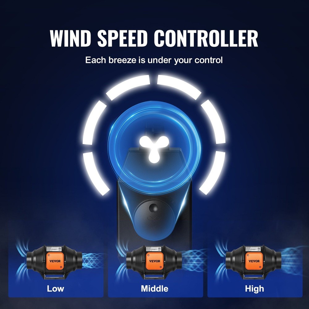 4in 200CFM Universal Fit Inline Fan with Multi-Speed Control Option