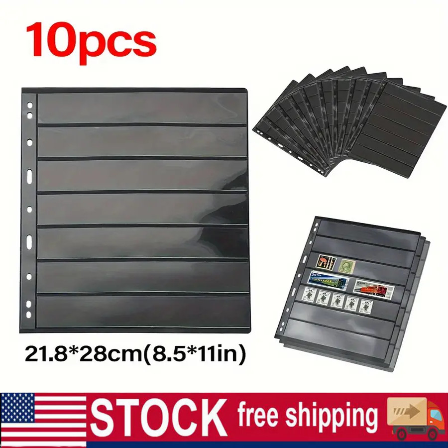 Stamp Pages for Stamp Album Binder,7 Rows Pages for Stamp Collectors, 10 Sheet
