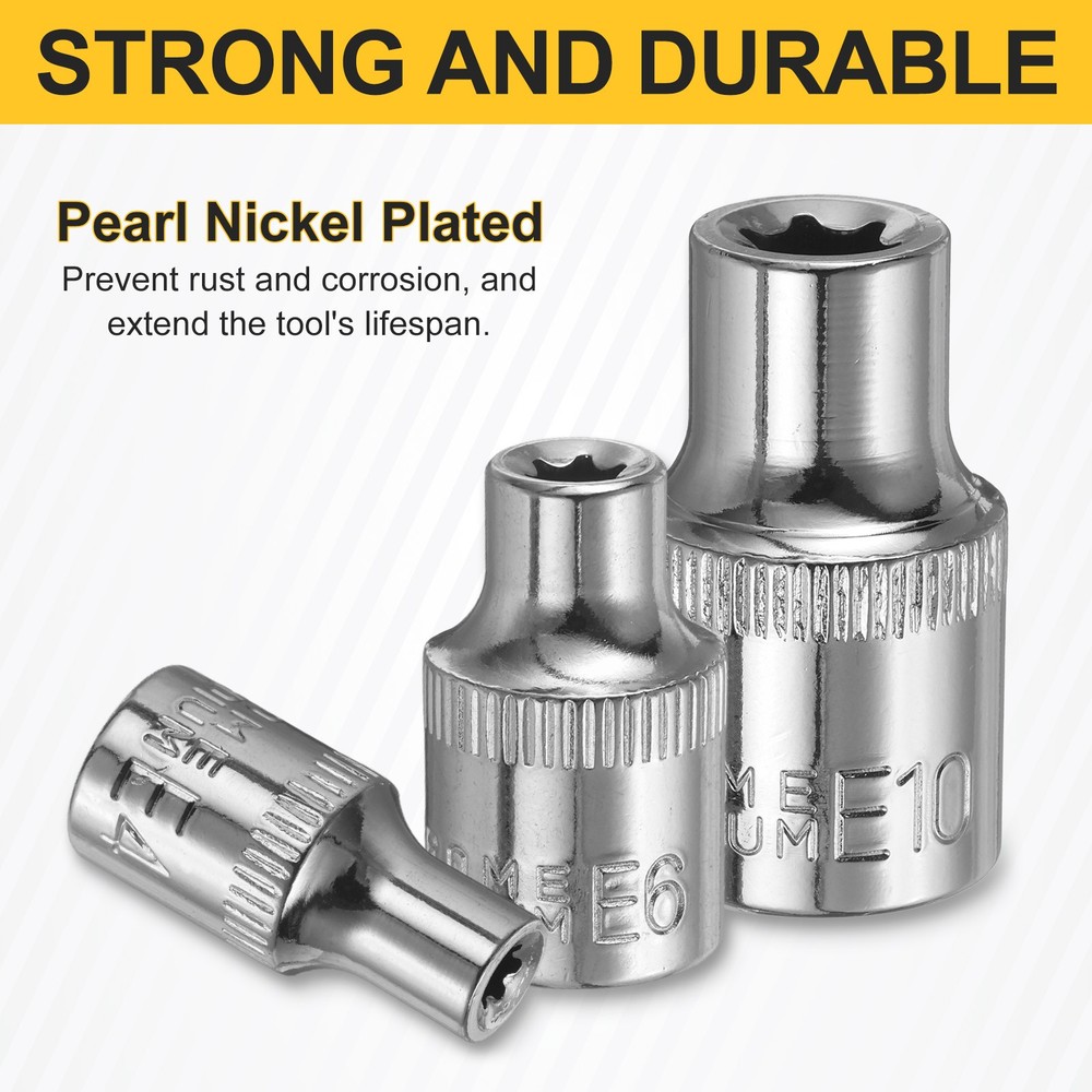 4pcs E-Torx Socket 1/4" Drive E10 External Torx Deep Socket 1" Star Sockets