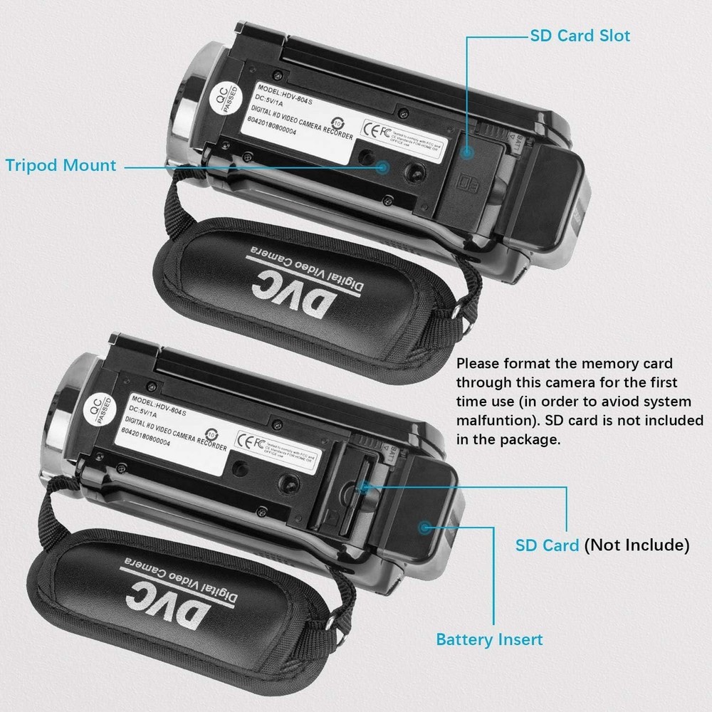 Versatile Video Camera with Pause Function, 2 Batteries & Anti-Shake Technology