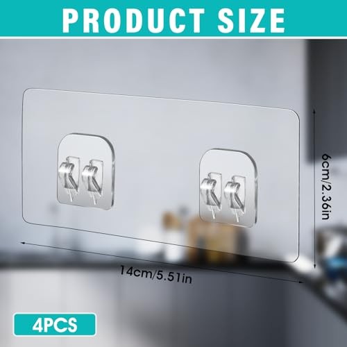 4 Pack Shower Caddy Adhesive Replacement, Strong Adhesive 4 Pack Double Hooks
