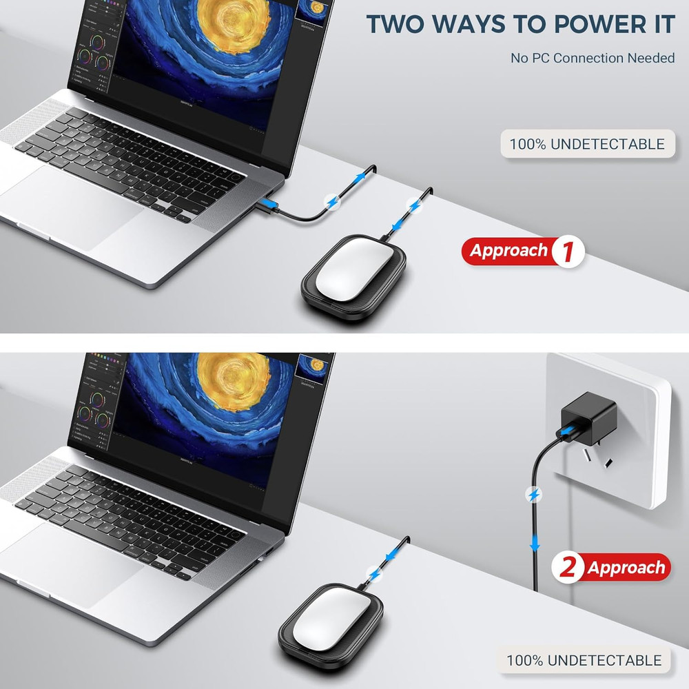 Undetectable Ultra Slim Mouse Jiggler for Continuous PC Activity - Black