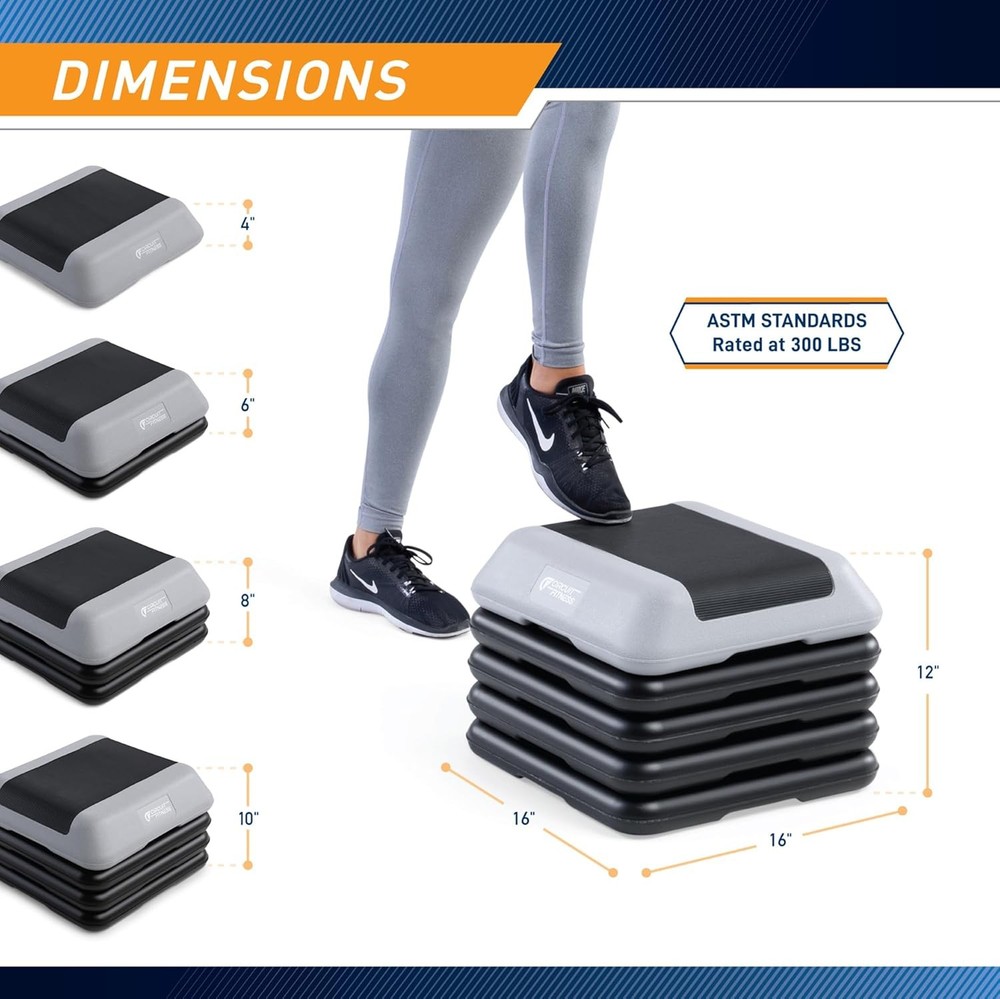 16 x 16 inches Adjustable Height Aerobic Step Platform with Adjustable Risers