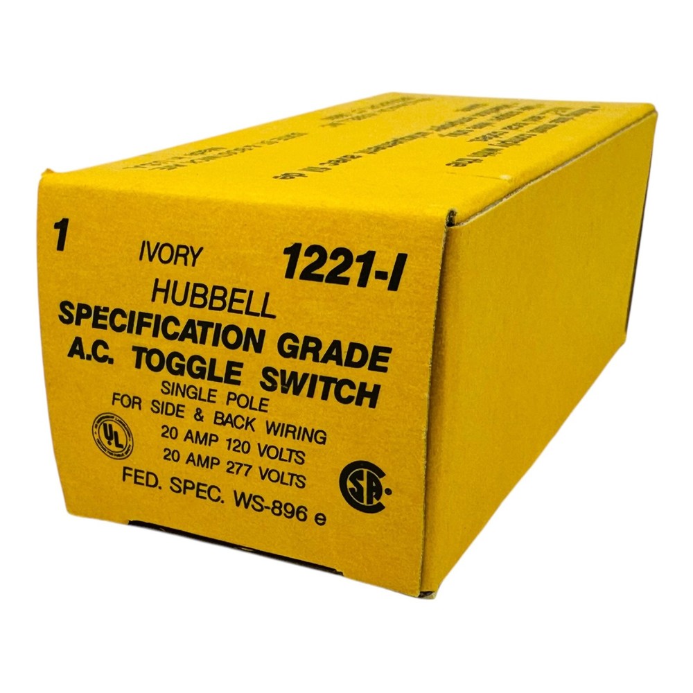 HUBBELL 1221-1 SPECIFICATION GRADE AC TOGGLE SWITCH NEW IN BOX