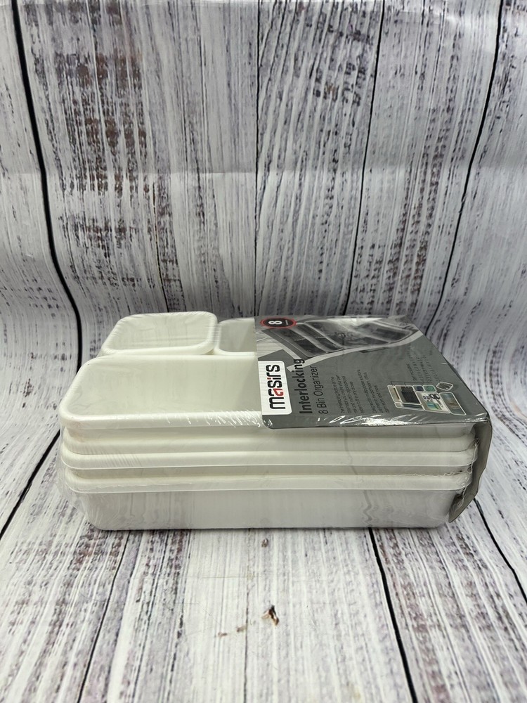 Interlocking 8 Bin Organizer - Durable Plastic - Interlocking Feature - White