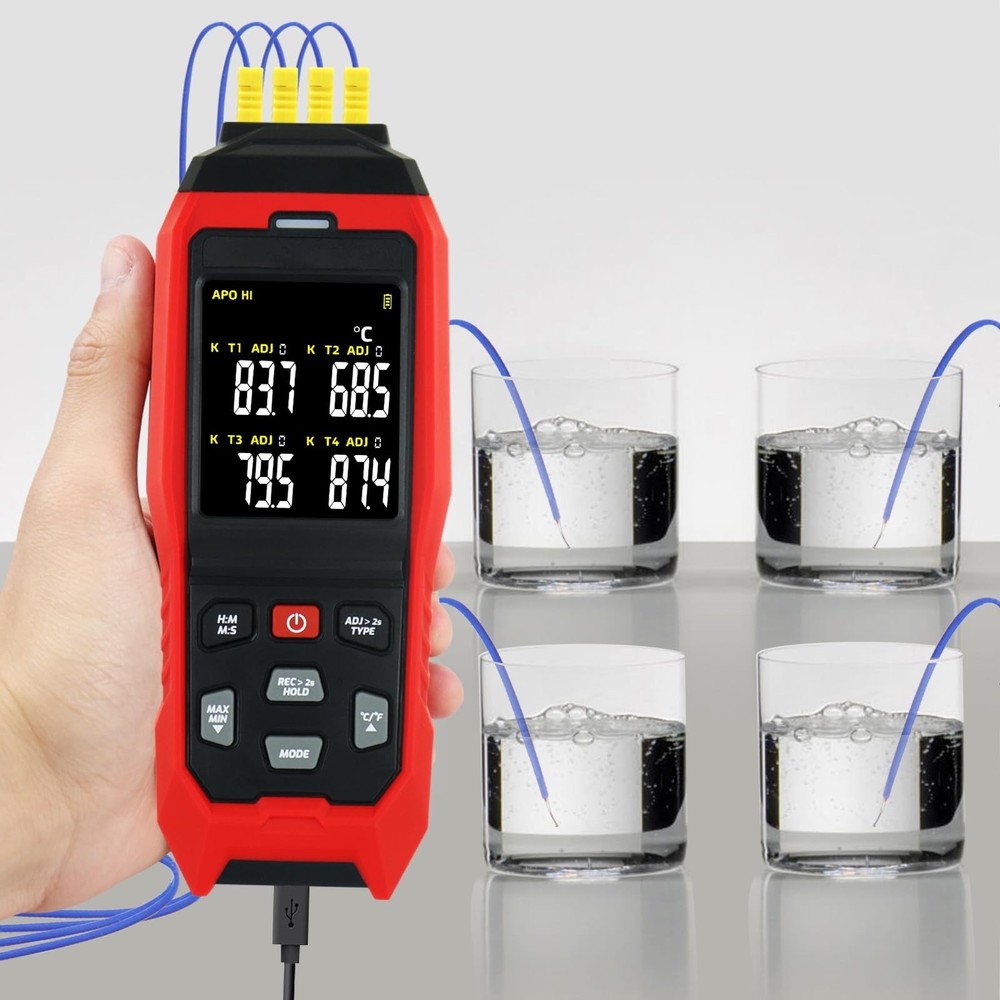 Thermocouple Thermometer 4 Channels Data Logger Portable K Type Thermometer w...