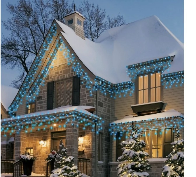 Holiday Time 200-Count LED 8 Function-Sync Icicle Christmas Lights, Blue, 24'