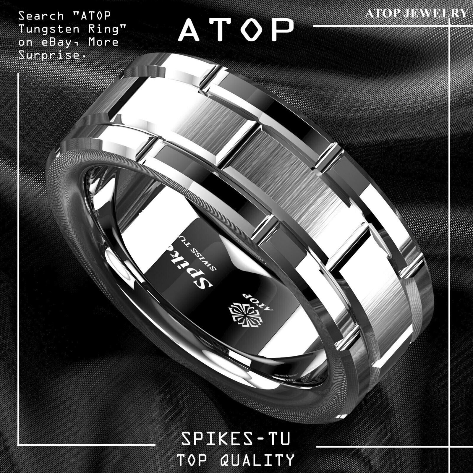 8mm Men's Tungsten Carbide Ring Silver Wedding Band Brick Pattern Size 6-13 ATOP
