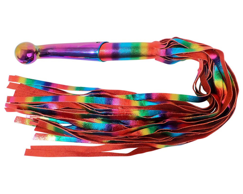 Rainbow Leather BDSM Flogger 35 Tails Rainbow Stainless Steel Insertable handle