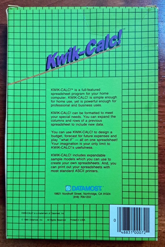 Kwik-Calc!, Datamost, Commodore, 1985, Diskette, Vintage Spreadsheet Software