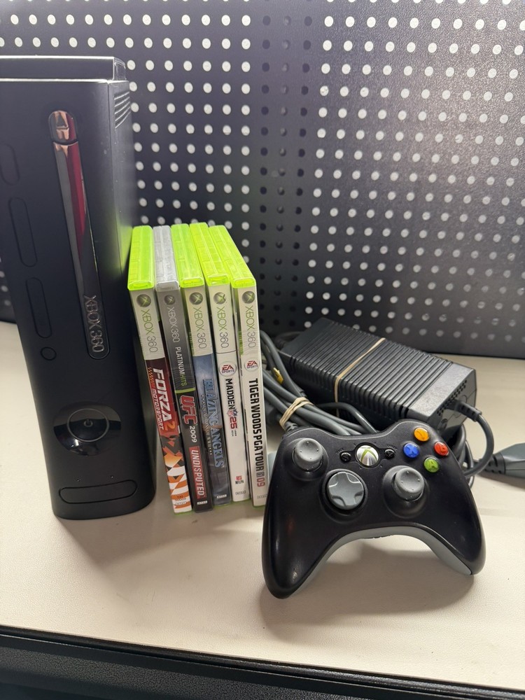 Xbox 360 Elite Bundle, Jasper Console w/ 120GB HDD, Controller, Cords,5 games