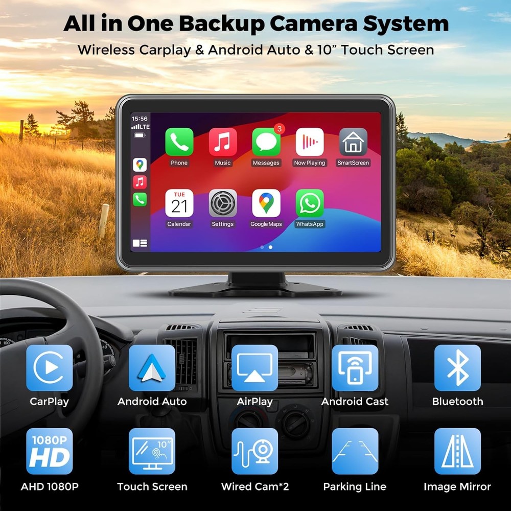 Truck RV Camera System with CarPlay Android Auto 10 Inch