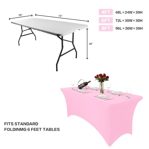 8FT Table Cloth for Rectangle Table Pink Tablecloth Rectangular Fitted Stretch