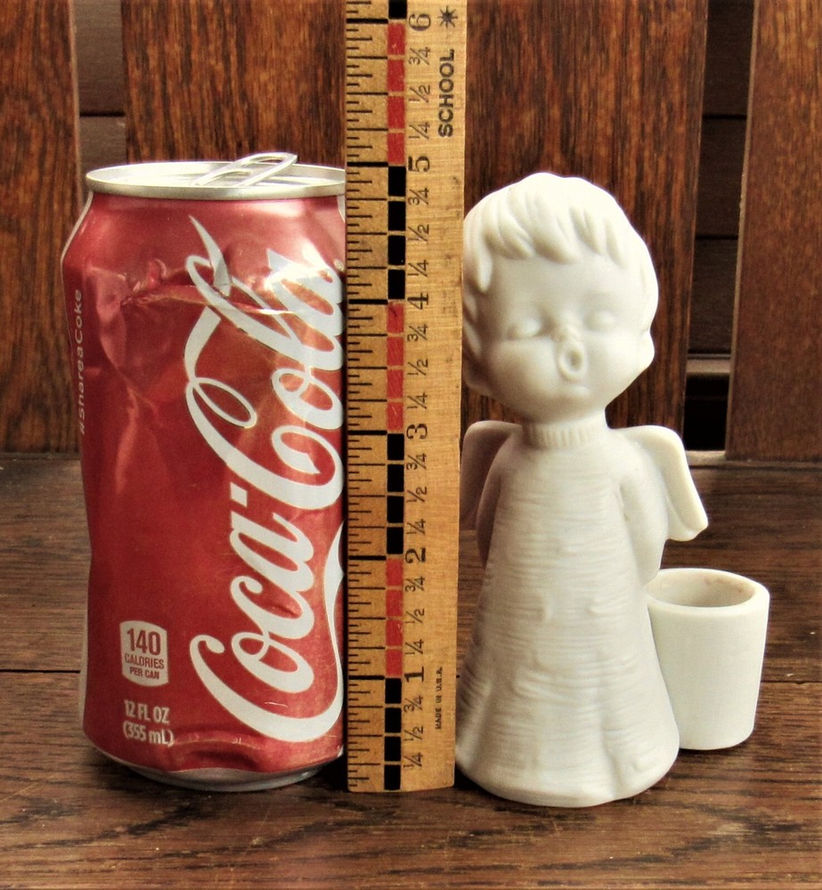 ceramic angel candlestick white 5" tall boy child