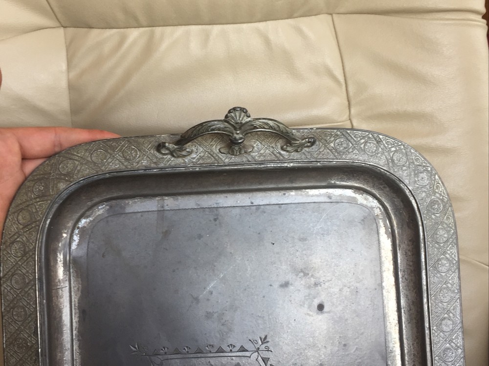 Antique Reed & Barton Silverplate Waiter Butler Serving Tray Finger Loop Handled