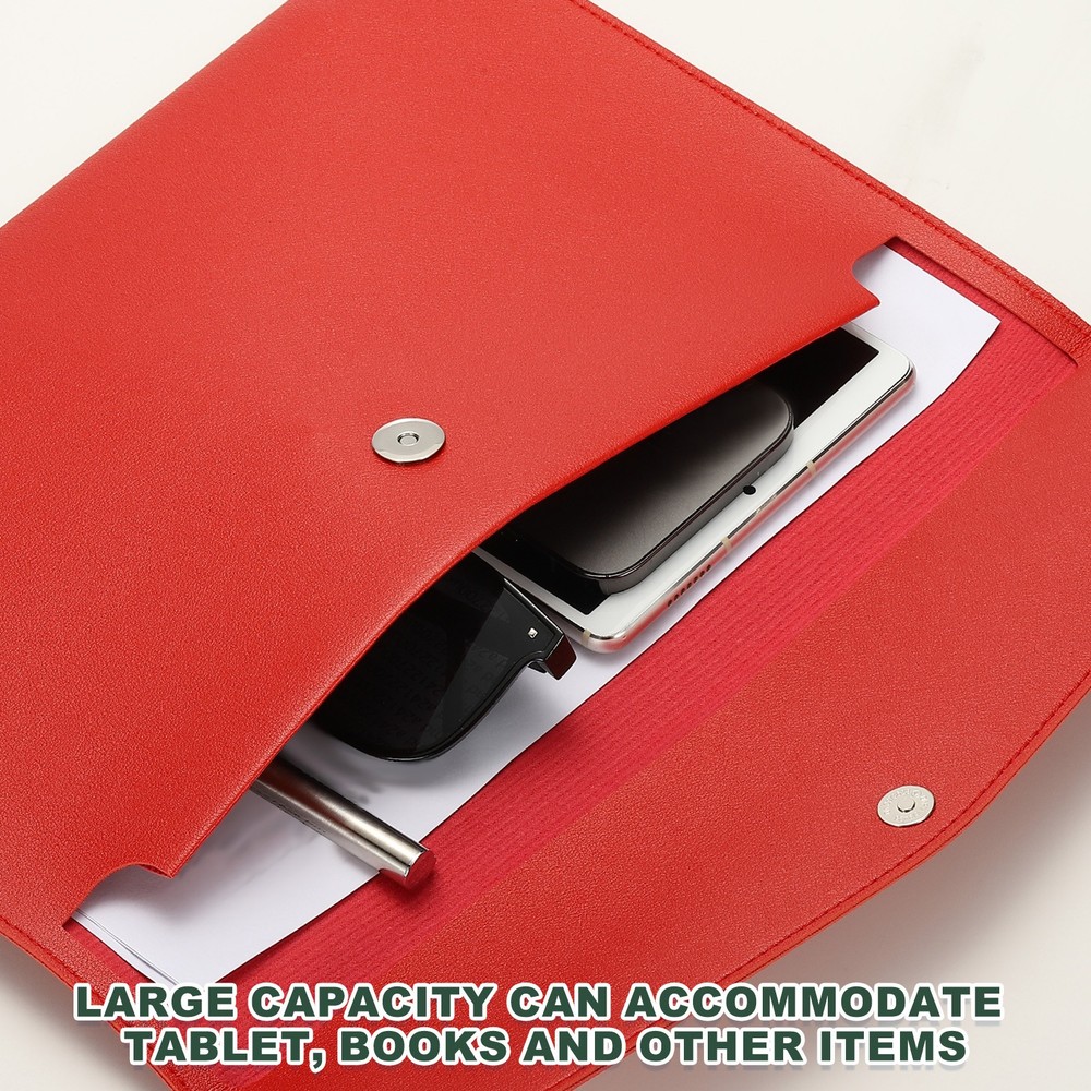 PU Leather A4 File Folder, Document Holder Filing Organizer Style 2, Red