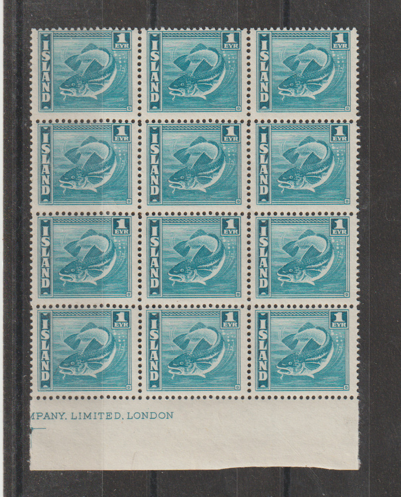 GL-ICELAND MNH 12-STAMP LOT SC#217A CODFISH