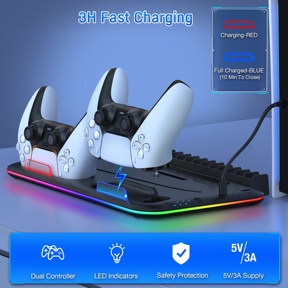 PS5 Slim Stand Cooling Station For PS5 Slim/PS5 Disc Digital Controller Charging