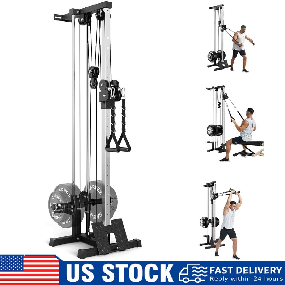 Wall Mount Cable Machine, LAT Pulldown Machine w/ 19 Position Dual Pulley System