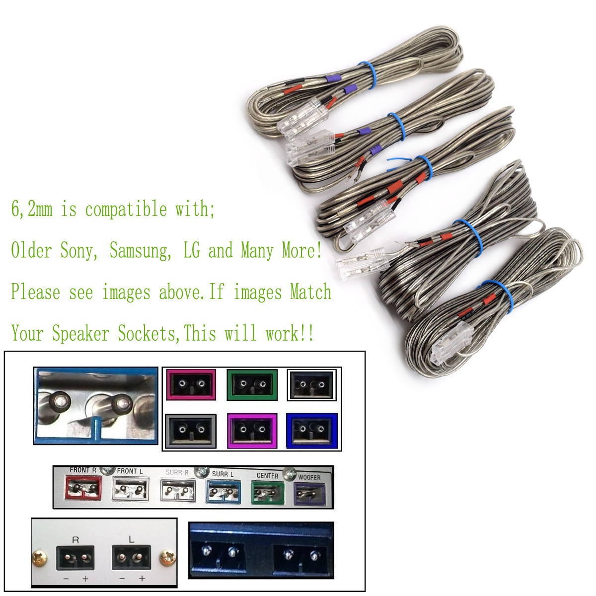 5x Home Theater 6.2mm Speaker Connectors for Older HT Sony-Samsung-LG, Plasma TV
