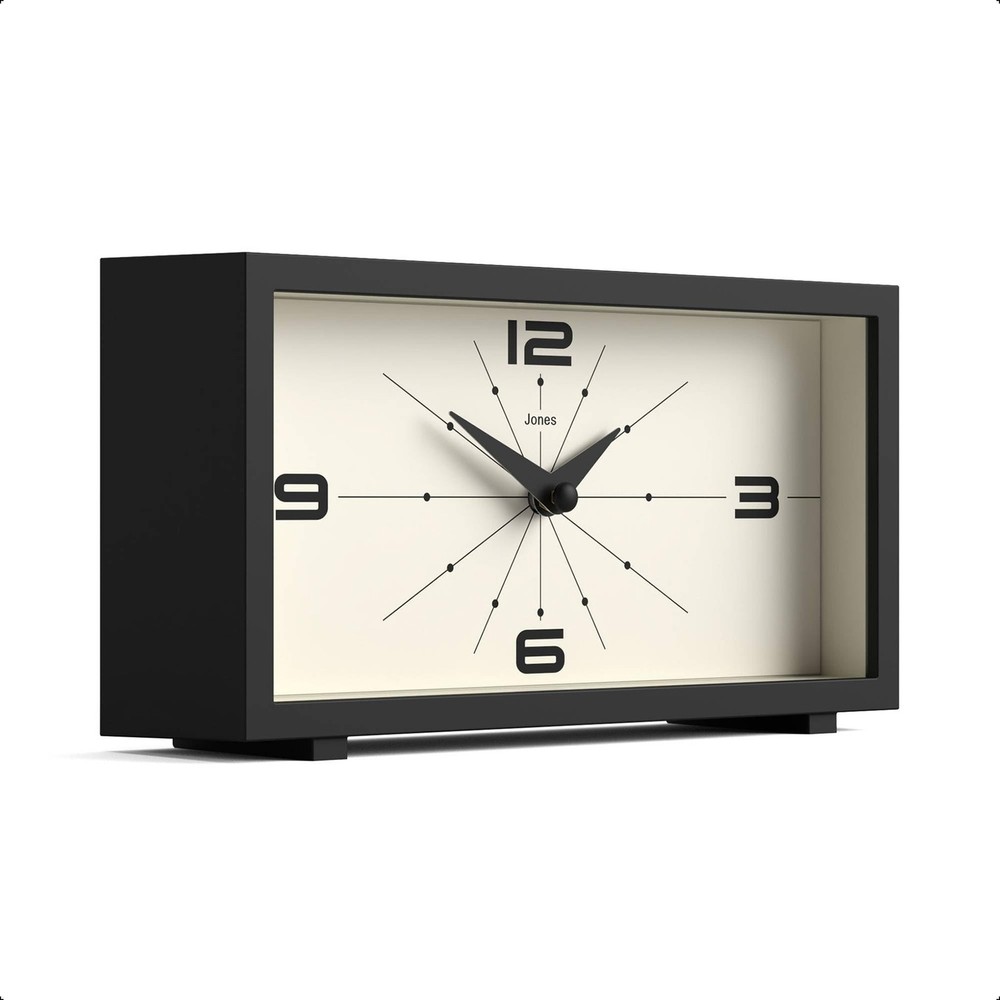 JONES CLOCKS® Odeon Desk Clock | Modern Rectangular Design | Black | Stylis